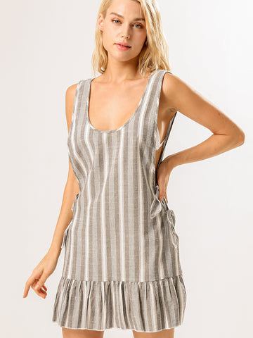 Side Tie Stripe Swim Cover Up Dress
